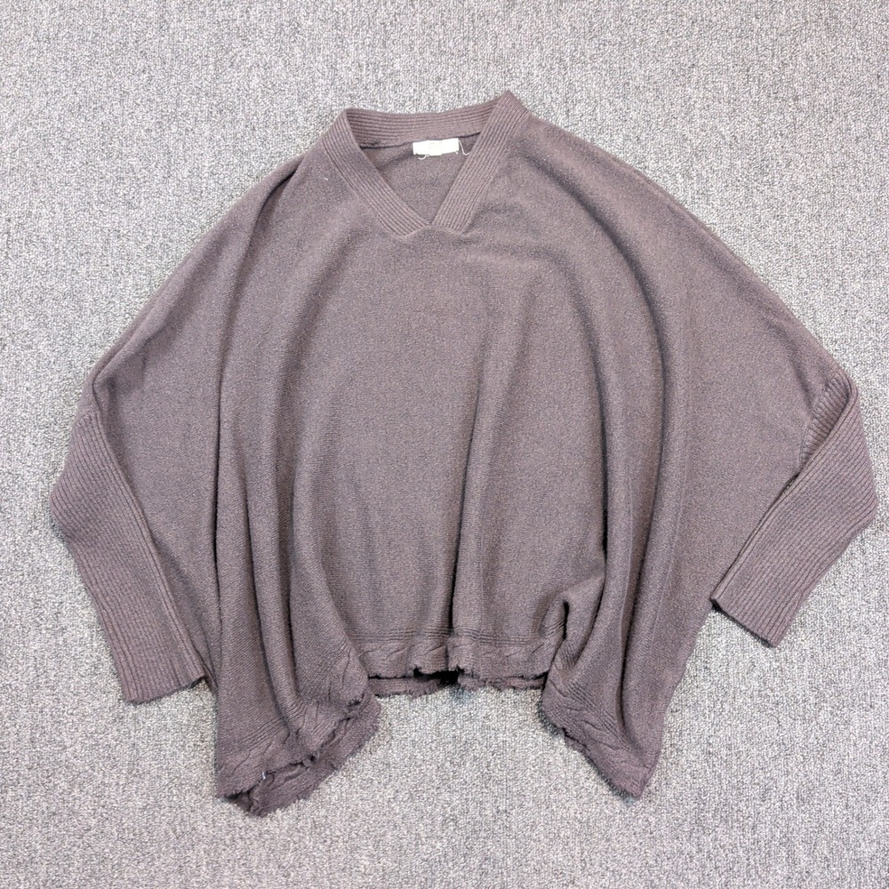 Easel Boho Oversized V-Neck Poncho Sweater M Brown Cable Knit Raw Hem Dolman